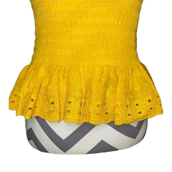 NWT House of Harlow Embroidered Shirred Yellow Peplum Eyelet Top Shirt Size XS - Picture 3 of 8